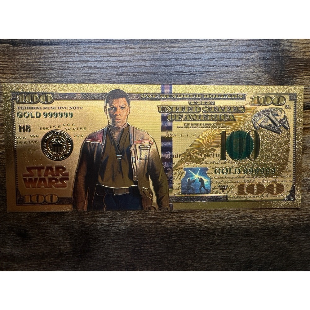 24k Gold Foil Plated Finn Star Wars Banknote Star Wars Collectible $100 Bill